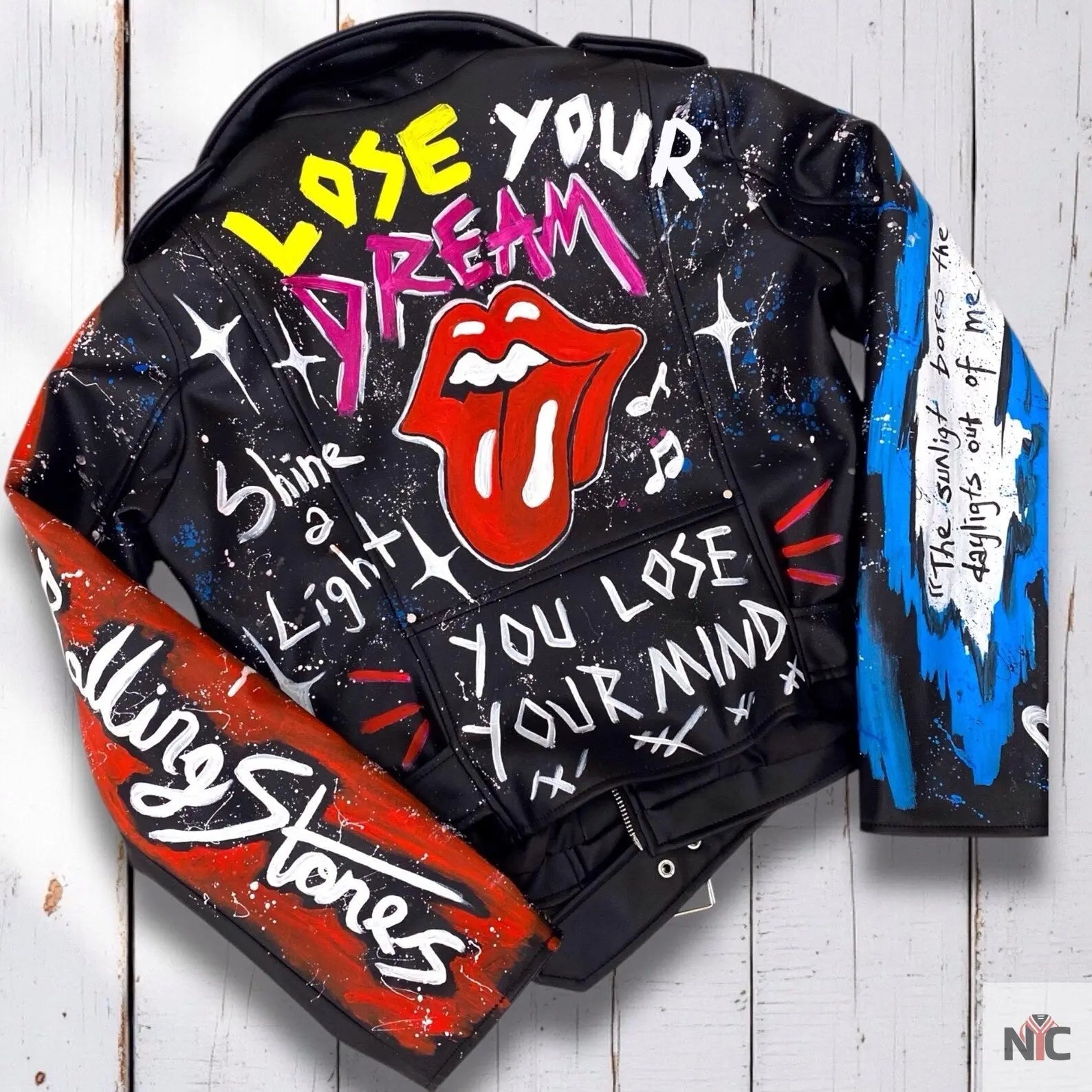 Rolling Stones, Rock 'n Roll, Hand-Painted Leather Jacket Clanton Jacket