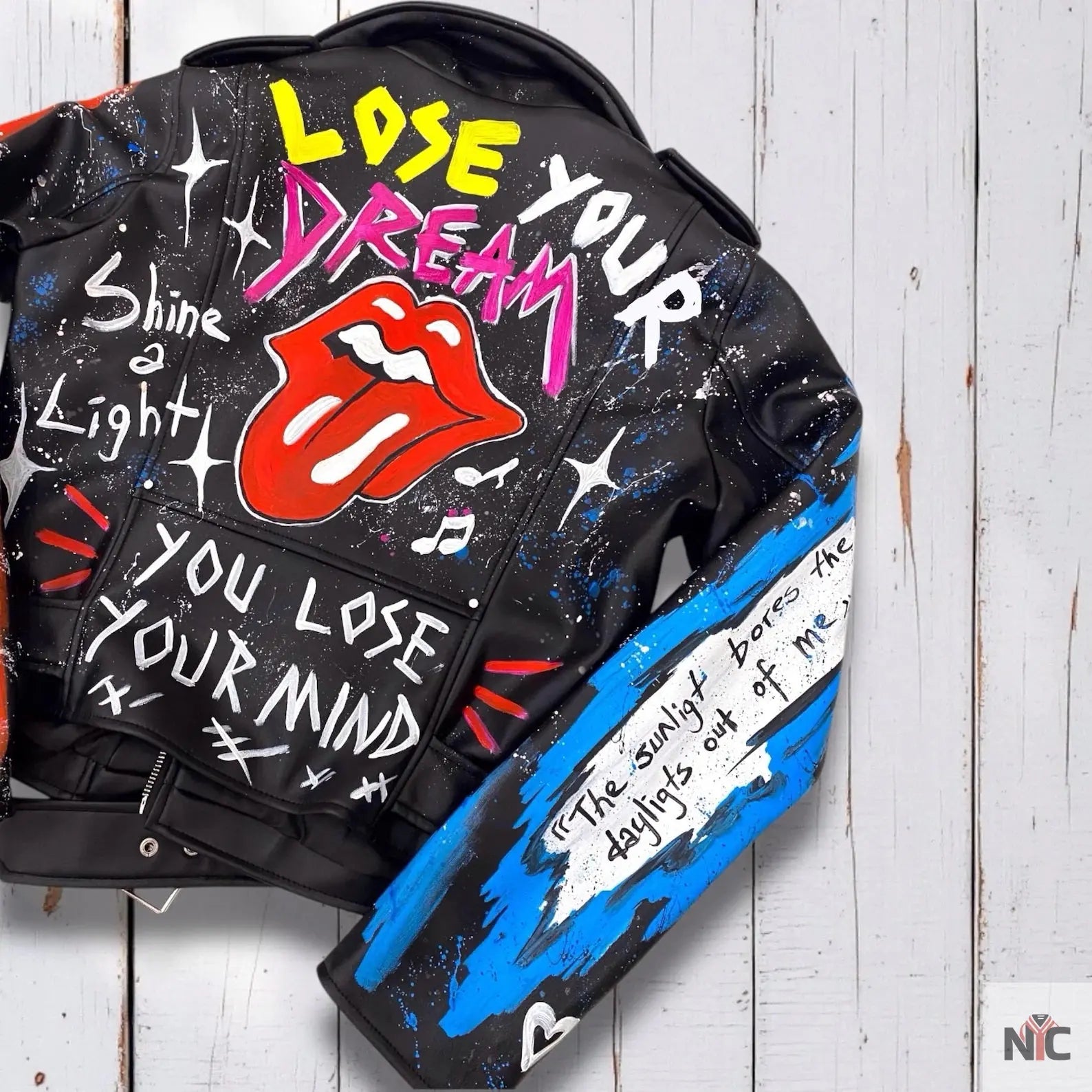 Rolling Stones, Rock 'n Roll, Hand-Painted Leather Jacket Clanton Jacket