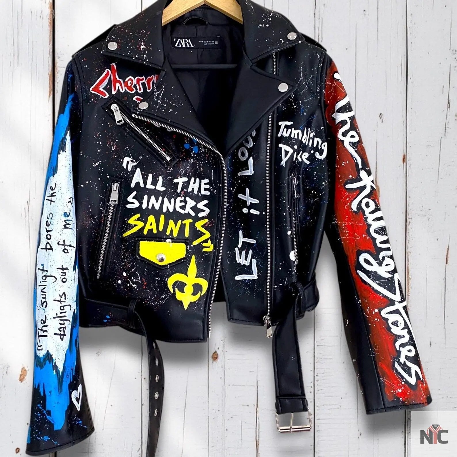 Rolling Stones, Rock 'n Roll, Hand-Painted Leather Jacket Clanton Jacket