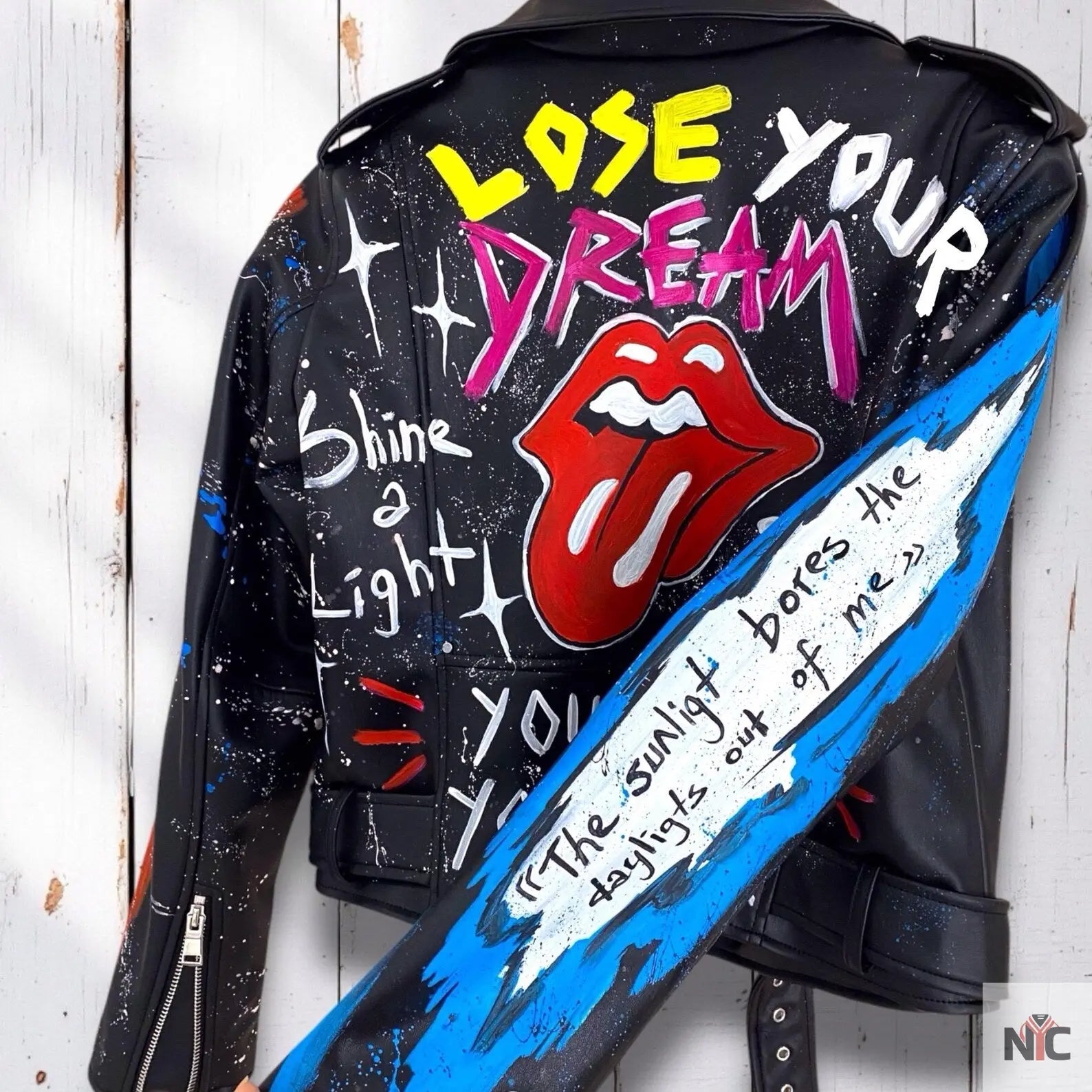 Rolling Stones, Rock 'n Roll, Hand-Painted Leather Jacket Clanton Jacket