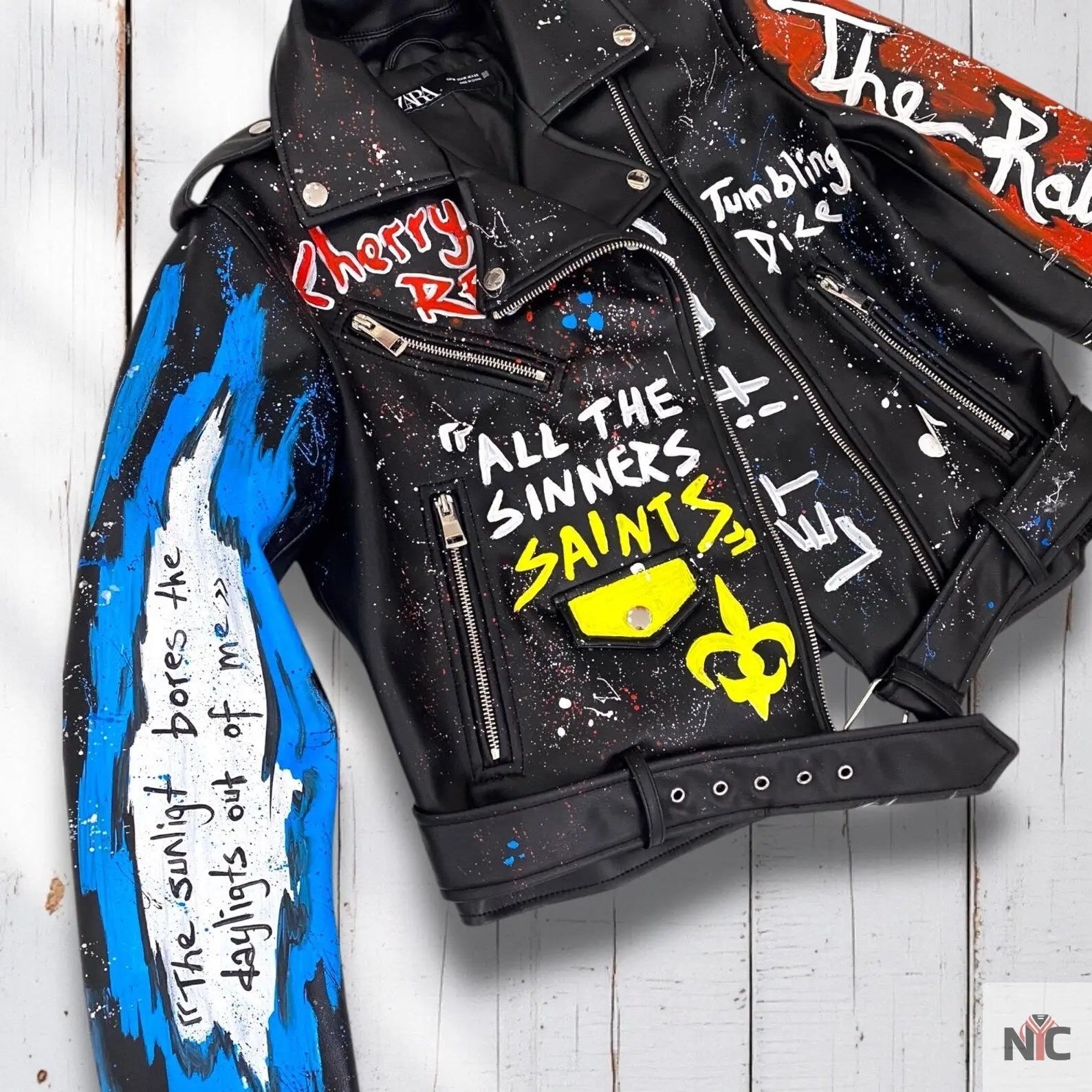 Rolling Stones, Rock 'n Roll, Hand-Painted Leather Jacket Clanton Jacket