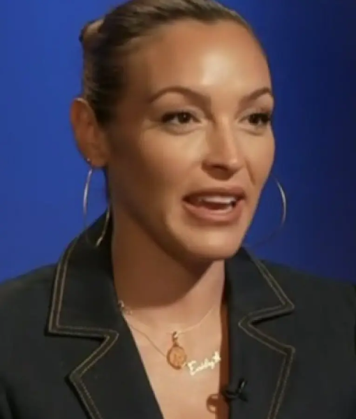 Access Hollywood 2025 Emily Orozco Denim Ruched Sleeve Blazer USA Jackets