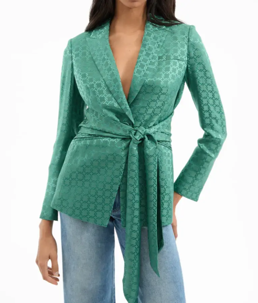 Access Daily 2025 Savannah Chrisley Printed Satin Blazer USA Jackets
