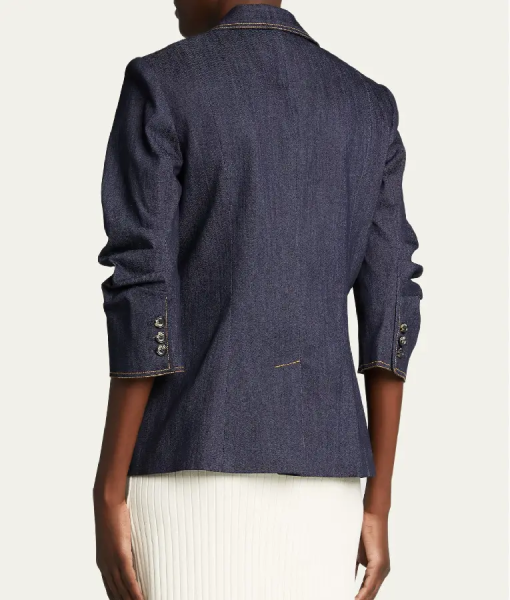 Access Hollywood 2025 Emily Orozco Denim Ruched Sleeve Blazer USA Jackets