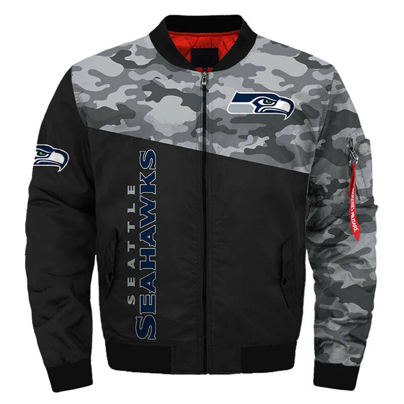 Seattle Seahawks Black and Grey Bomber Jacket