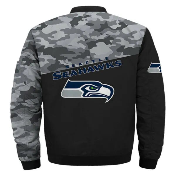 Seattle Seahawks Black and Grey Bomber Jacket