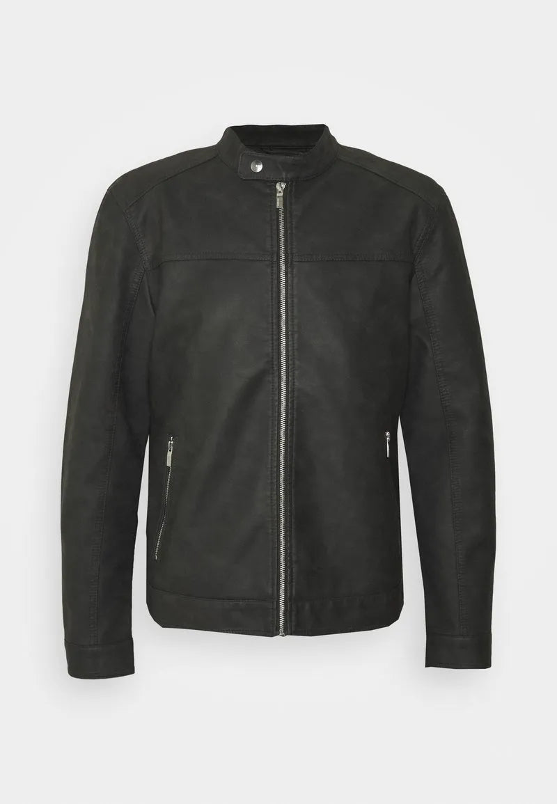 Shumack Black Cafe Racer Faux Leather Jacket