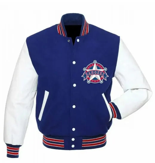 Texas Rangers Blue and White Letterman Jacket