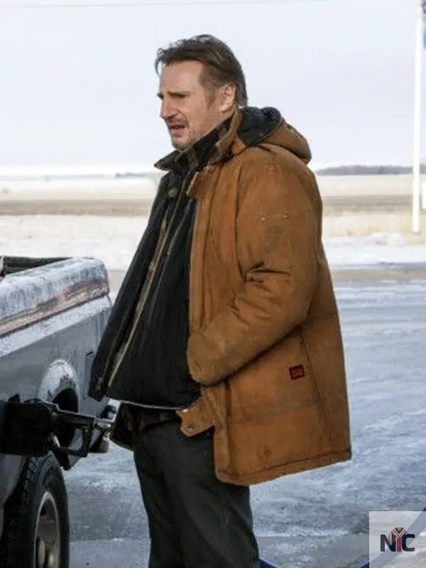 The Ice Road Liam Neeson Brown Hooded Jacket Clanton Jacket