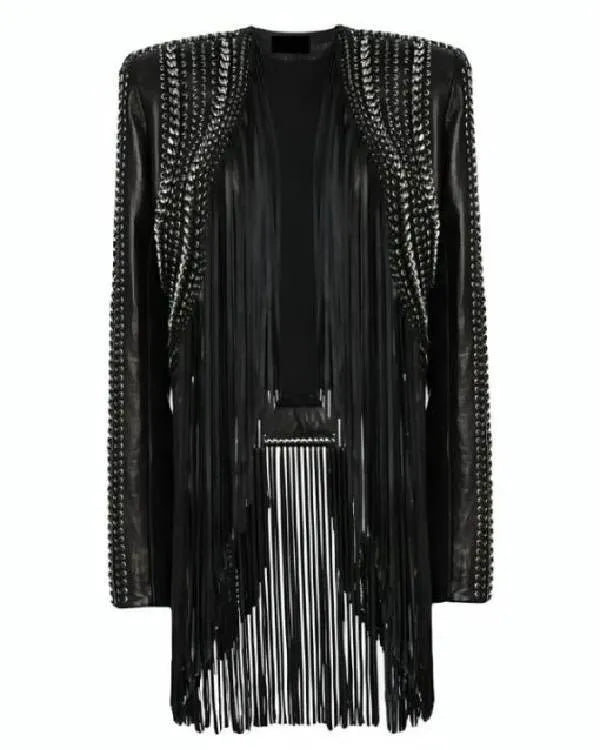 The Voice Reba McEntire Black Fringed Leather Jacket