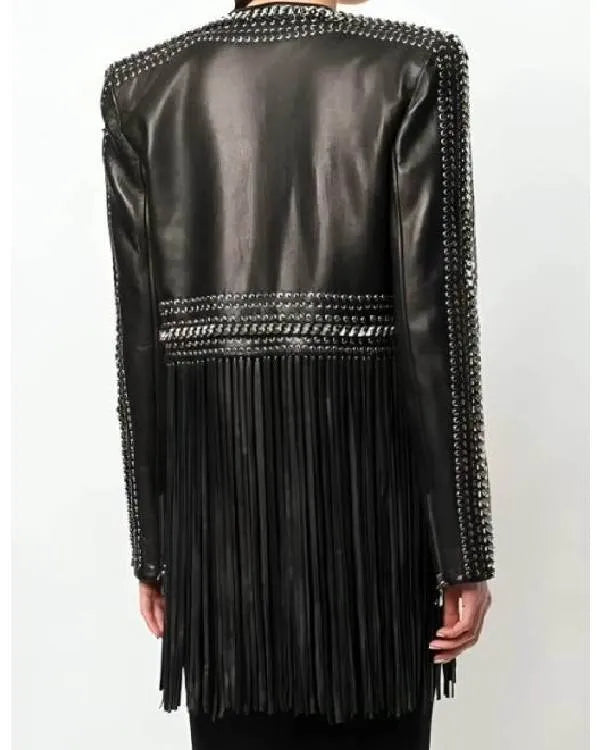 The Voice Reba McEntire Black Fringed Leather Jacket