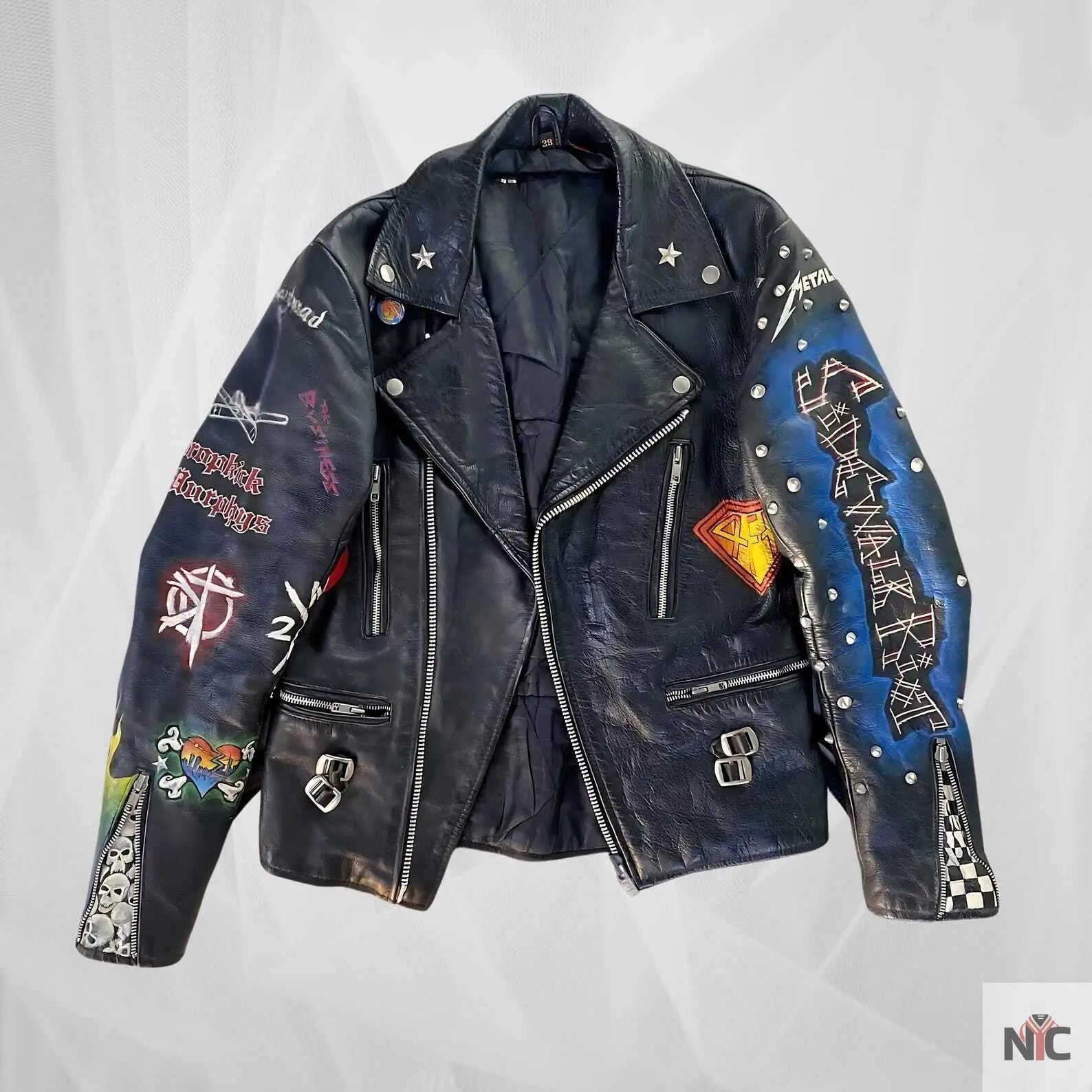 Vintage Punk Rock Hand-Painted Leather Jacket Clanton Jacket