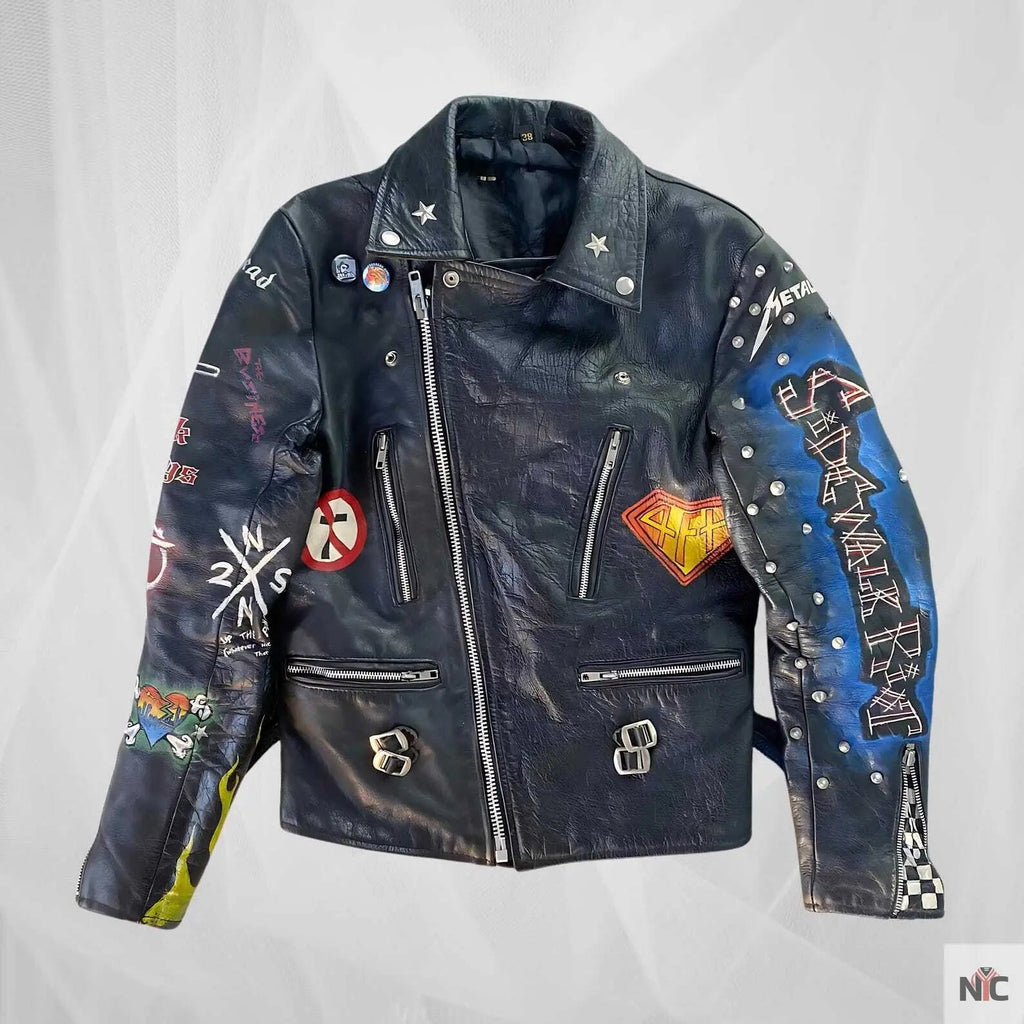 Vintage Punk Rock Hand-Painted Leather Jacket Clanton Jacket